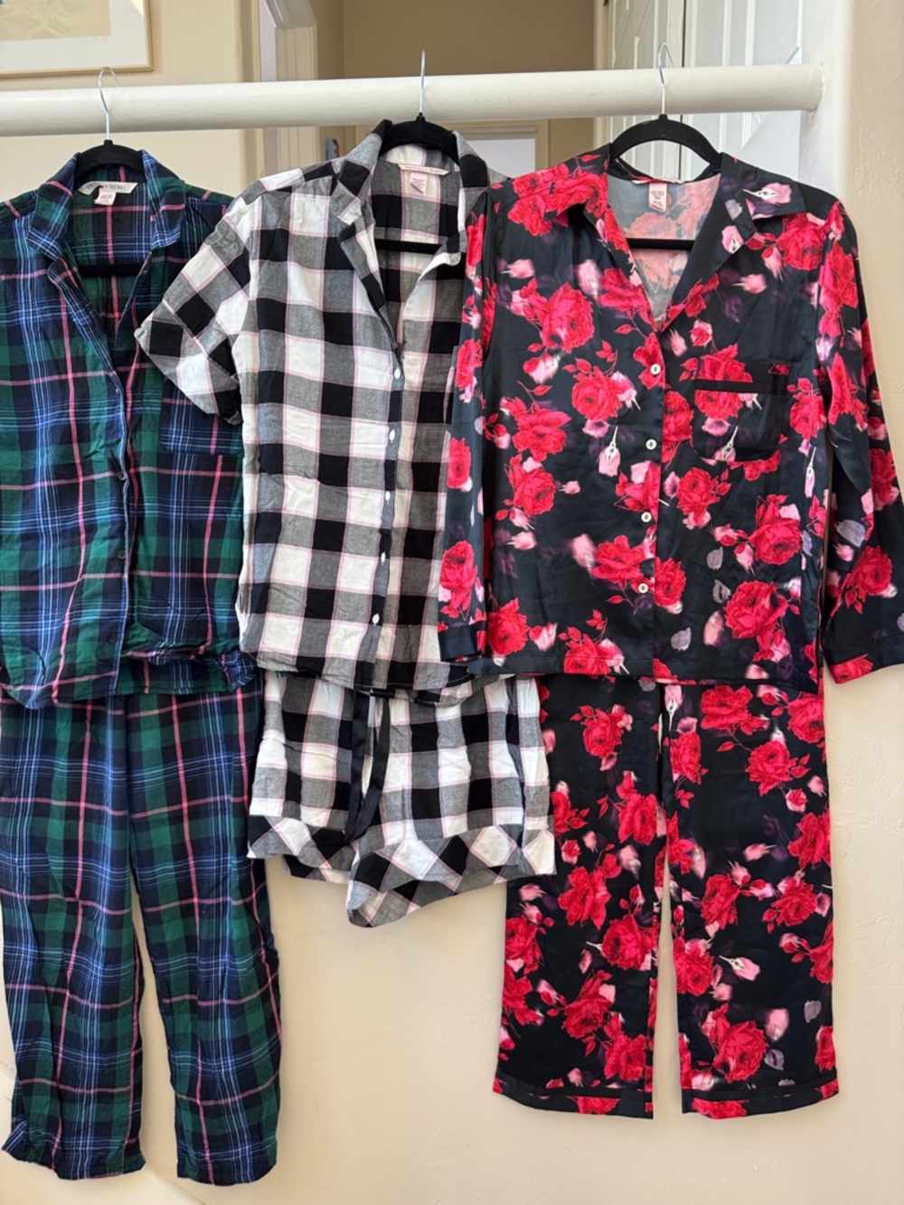 Victoria's Secret Black Pajama Set with Red Floral Print